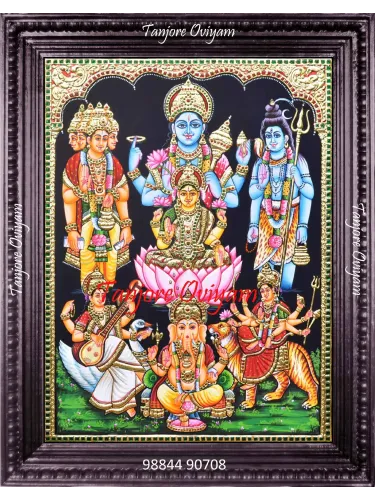 Seven Gods in One Frame Tanjore Painting – Traditional Handmade Tanjore God Art